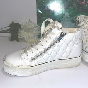 Steve Madden white platform hi top sneakers sz 6M 💋 zippers quilted tennis shoes